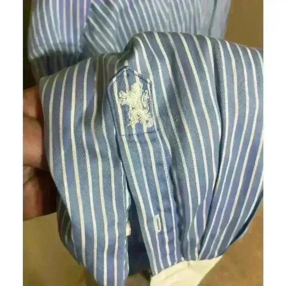 Bugatchi Shirt Mens X-Large Blue Stripe Flip Cuff Button Up Sharp Fit EUC - Picture 5 of 8